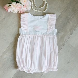 Pink and White Hand Embroidered Romper Bubble Bailey Boy's New with Tags